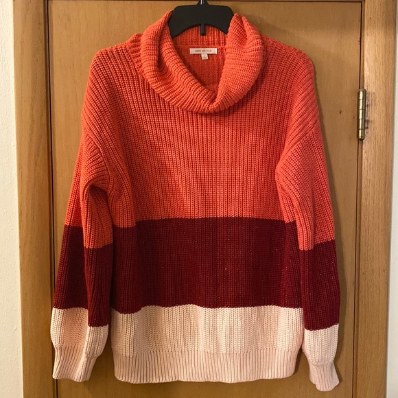 Skies are Blue Colorblock Striped Cowl Neck Sweater Pink Coral Size Small - Picture 1 of 10